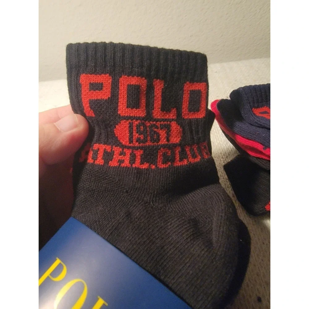Polo Ralph Lauren 6-Pair Low‎ Cut Socks Black Red Blue Men's Shoe 6-12 1/2 NEW